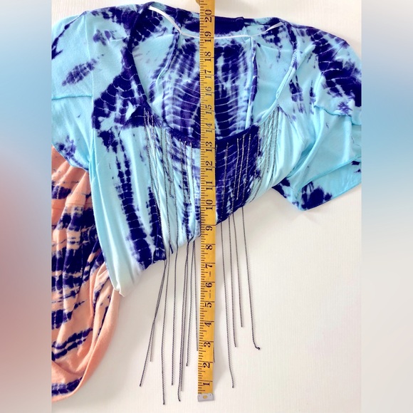 Free people tie-dye chain detail tunic top a butterfly sleeve Jersey knit M - Picture 12 of 13